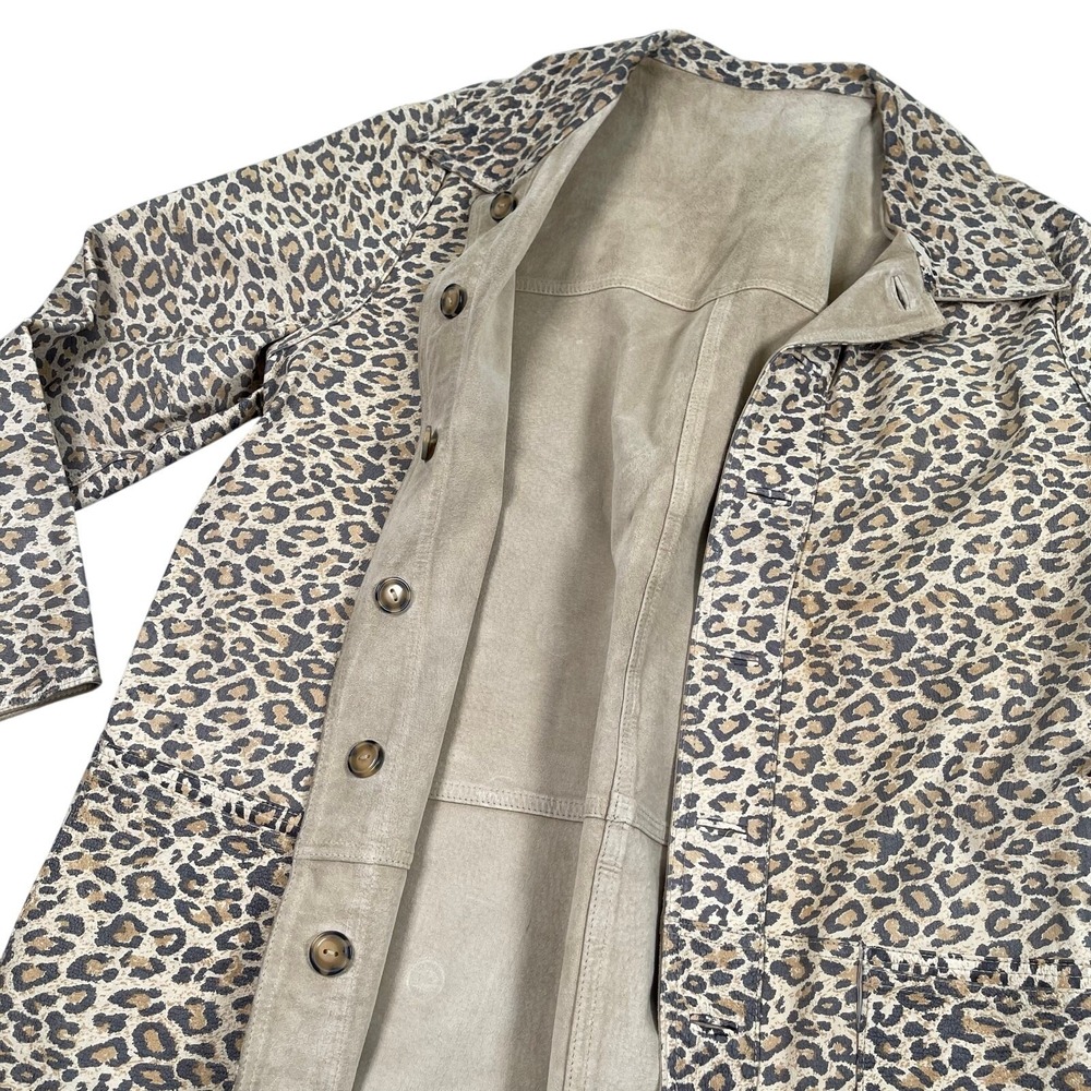 Brandon‎ Thomas Jacket Womens Medium Tan Animal Print Reversible 100% Leather